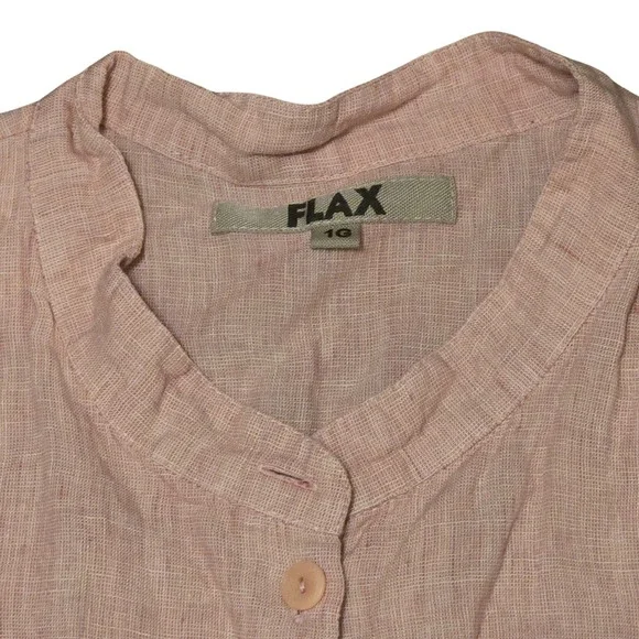 FLAX Linen Tunic Top Womens 1G Dusty Pink Button Down Mandarin Collar 3/4 Sleeve - Picture 3 of 8